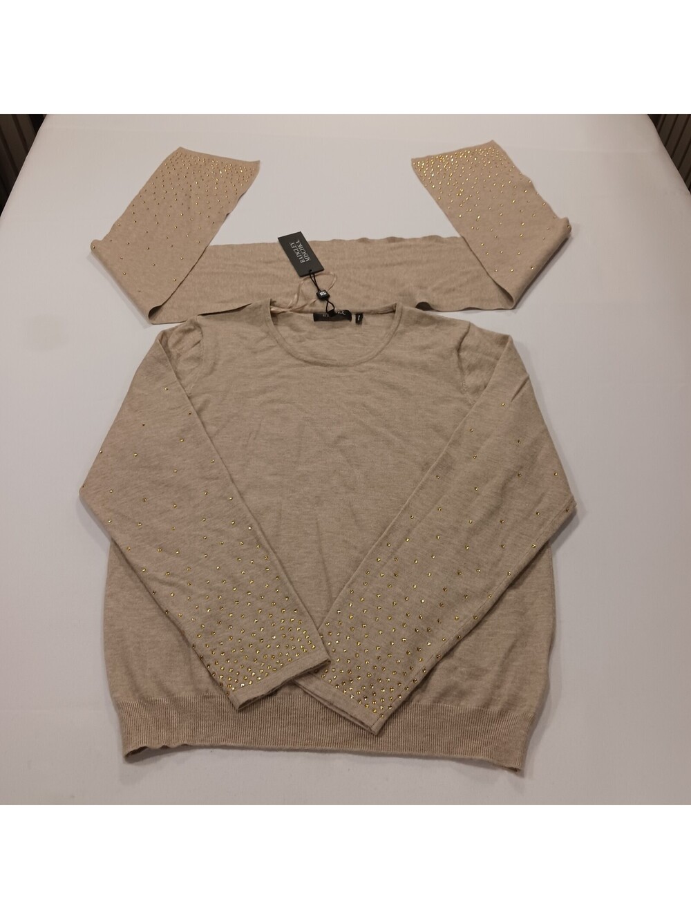 Badgley Mischka BS640011 Women's Tan/Beige Sweatshirt With Neck Wrapped Size XL